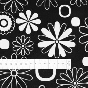OXFORD 210D - D5 Blumen Schwarz Weiss