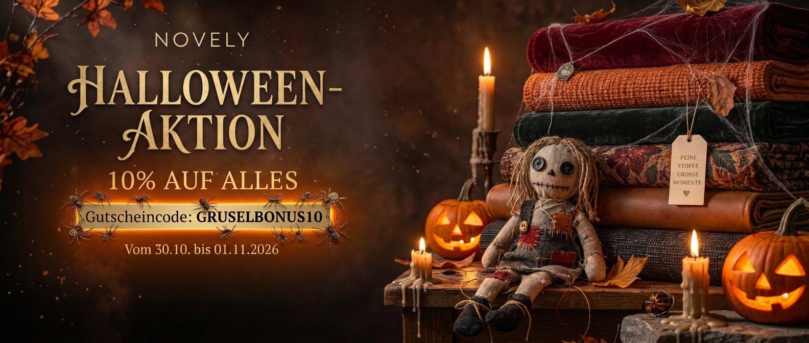 Halloween-Aktion bei novely: 10 % auf alles mit dem Gutscheincode GRUSELBONUS10, vom 30.10. bis 01.11.2026